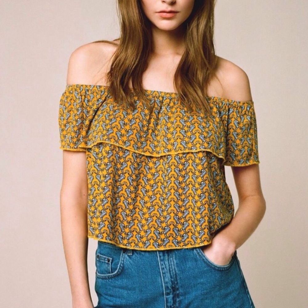 Topshop Paisley Bardot Off-Shoulder Crop Top